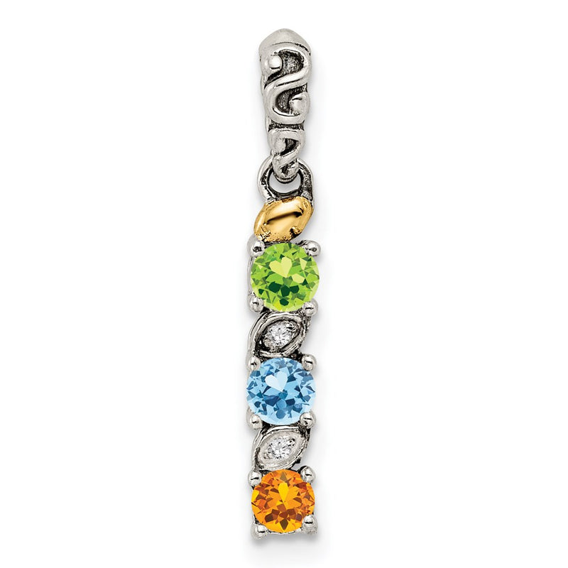 Sterling Silver & 14k Three-stone and Diamond Mother's Pendant