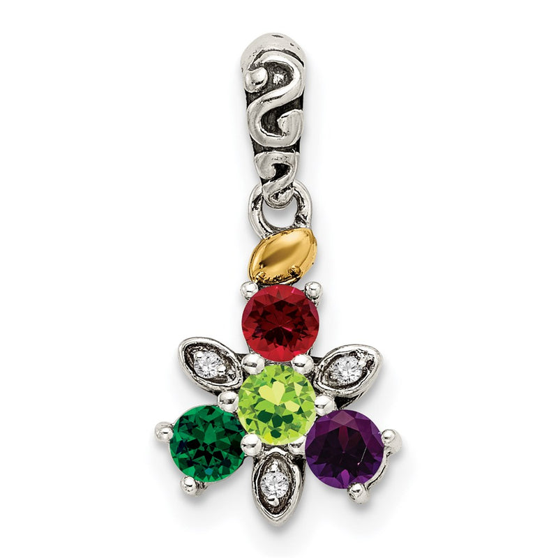 Sterling Silver & 14k Four-stone and Diamond Mother's Pendant