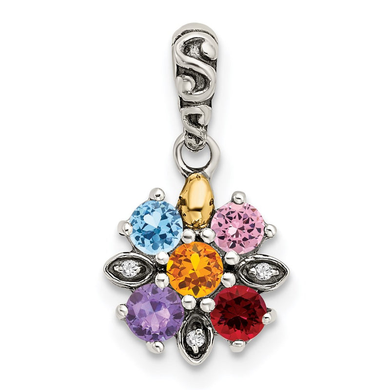 Sterling Silver & 14k Five-stone and Diamond Mother's Pendant