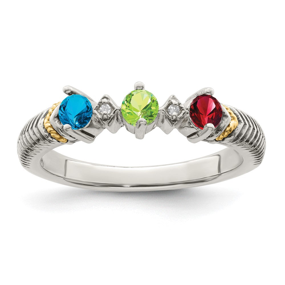 Sterling Silver & 14k Three-stone and Diamond Mother's Ring