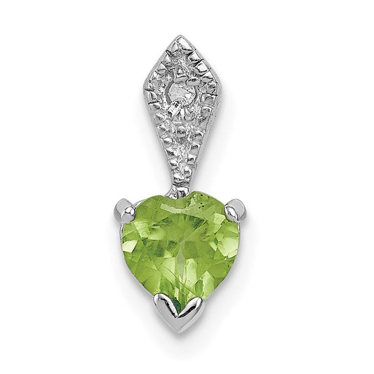 Sterling Silver Diamond and Peridot Heart Pendant