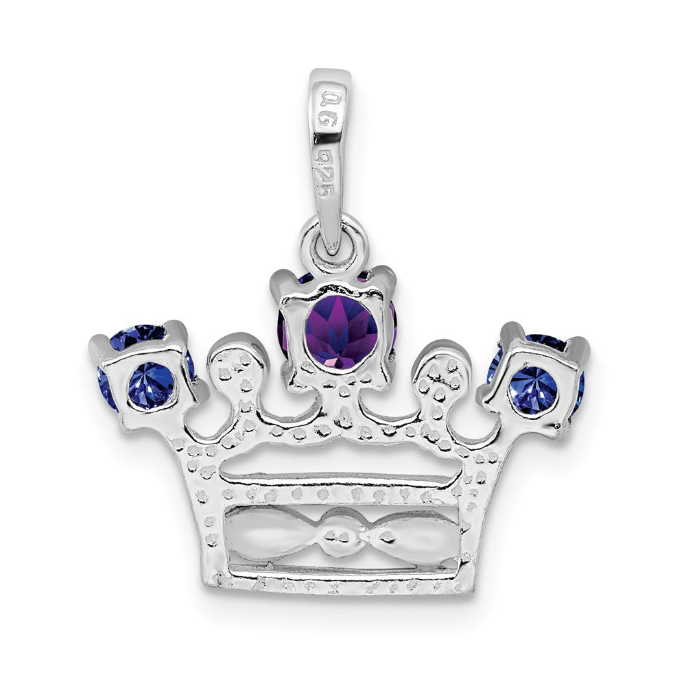 Sterling Silver Amethyst & Iolite Polished Crown Pendant
