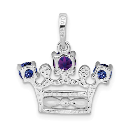 Sterling Silver Amethyst & Iolite Polished Crown Pendant