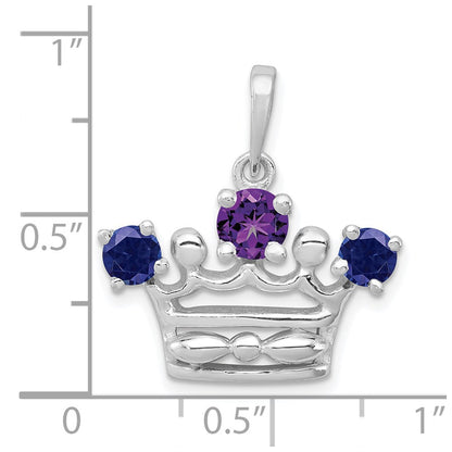Sterling Silver Amethyst & Iolite Polished Crown Pendant