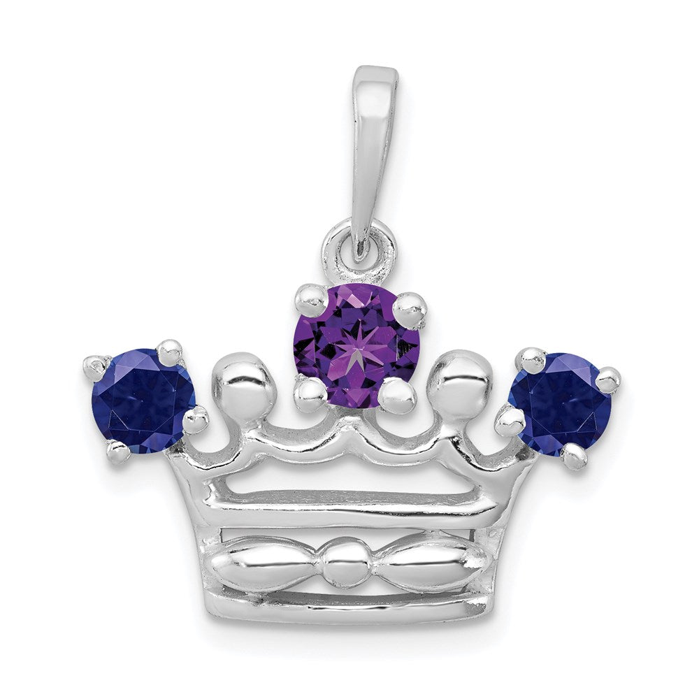 Sterling Silver Amethyst & Iolite Polished Crown Pendant