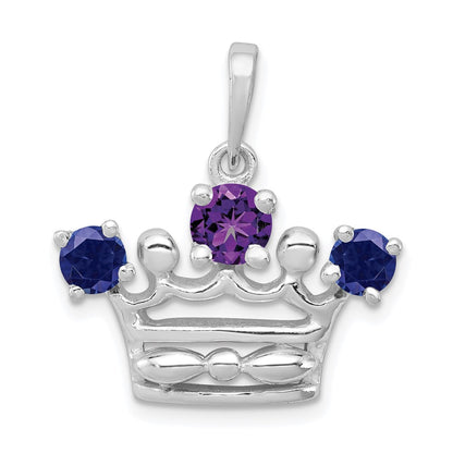 Sterling Silver Amethyst & Iolite Polished Crown Pendant