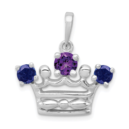 Sterling Silver Amethyst & Iolite Polished Crown Pendant