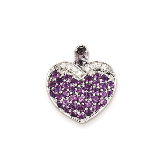 Sterling Silver Amethyst & Diamond Heart Pendant