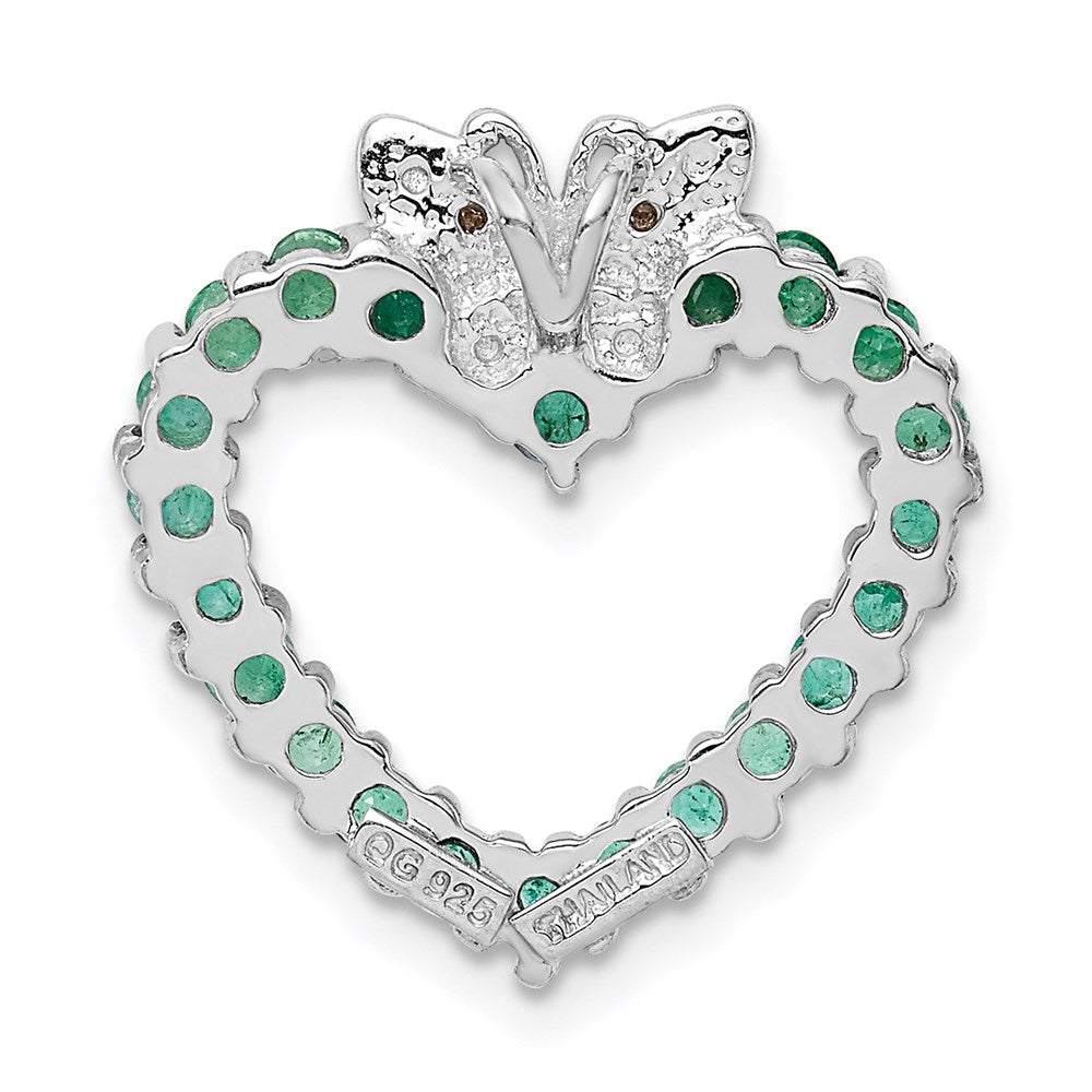 Sterling Silver Rhodium-plated Emerald & Diamond Heart Pendant