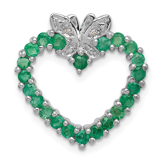 Sterling Silver Rhodium-plated Emerald & Diamond Heart Pendant