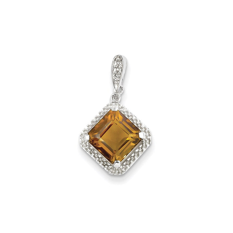 Sterling Silver Diamond & Whiskey Quartz Pendant