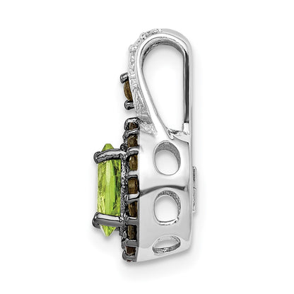 Sterling Silver Rhodium Peridot and Smoky Quartz & Diamond Pendant