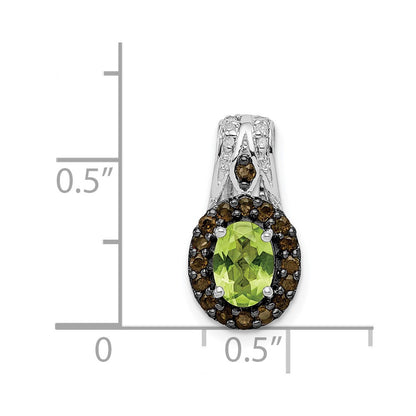 Sterling Silver Rhodium Peridot and Smoky Quartz & Diamond Pendant