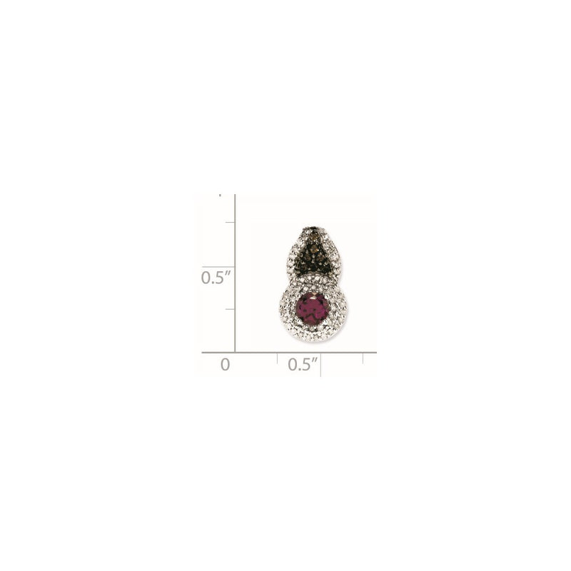 Sterling Silver Rhodium Rhodolite Garnet & Smoky Qrtz & Diamond Pendant