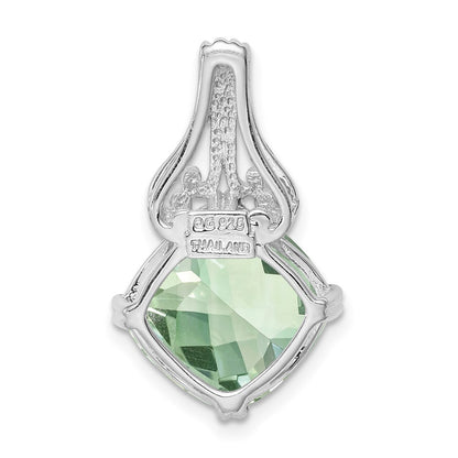 Sterling Silver Rhodium-plated Green Quartz Pendant
