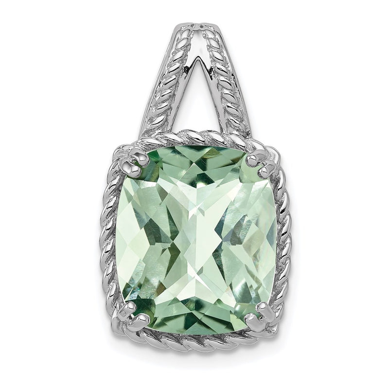 Sterling Silver Rhodium-plated Green Quartz Pendant