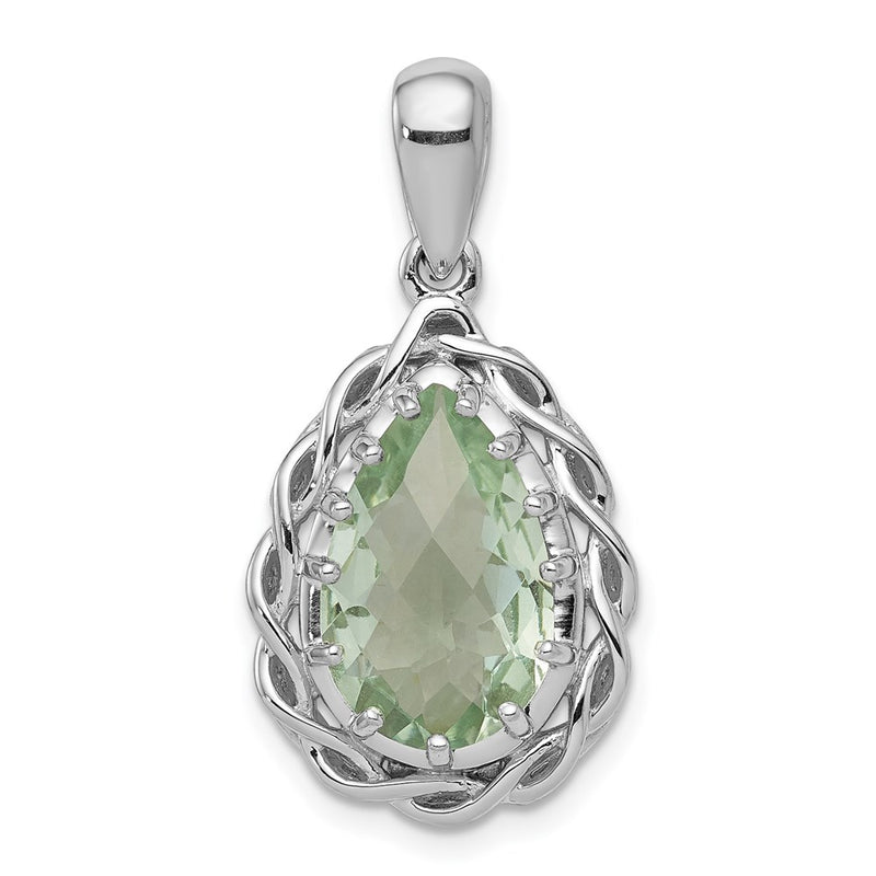 Sterling Silver Rhodium-plated Green Quartz Pendant