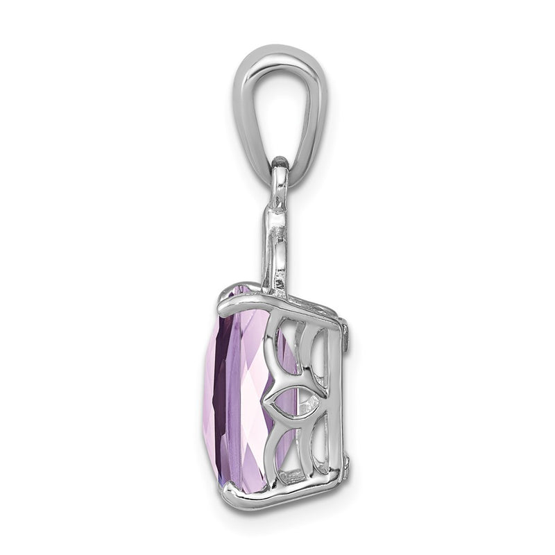 Sterling Silver Rhodium-plated Pink Quartz Pendant