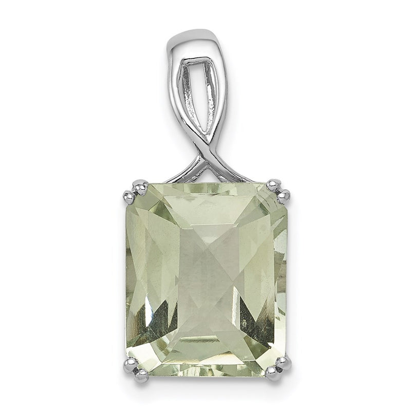 Sterling Silver Rhodium-plated Green Quartz Pendant