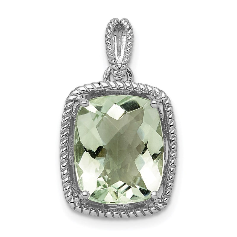 Sterling Silver Rhodium-plated Green Quartz Pendant