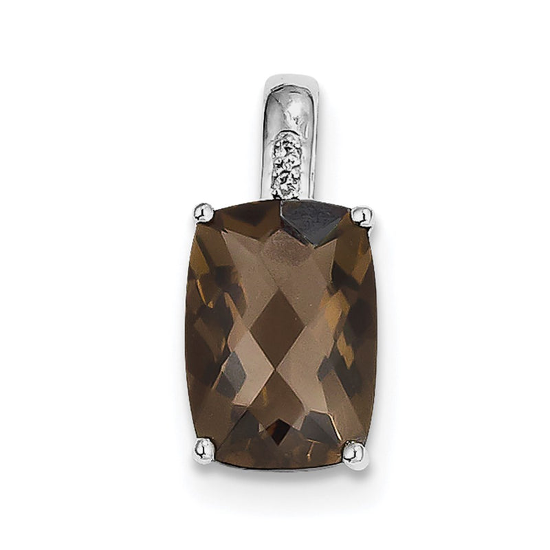 Sterling Silver Rhodium-plated Smoky Quartz and Diamond Pendant