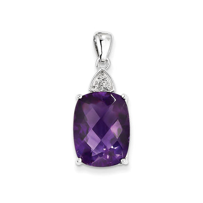 Sterling Silver Amethyst and Diamond Pendant