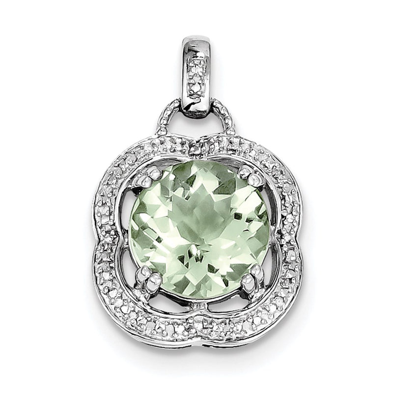 Sterling Silver Rhodium-plated Green Quartz Pendant