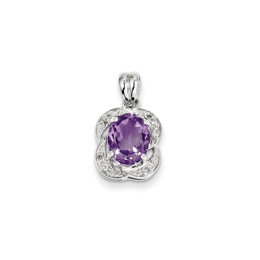 Sterling Silver Amethyst and Diamond Pendant