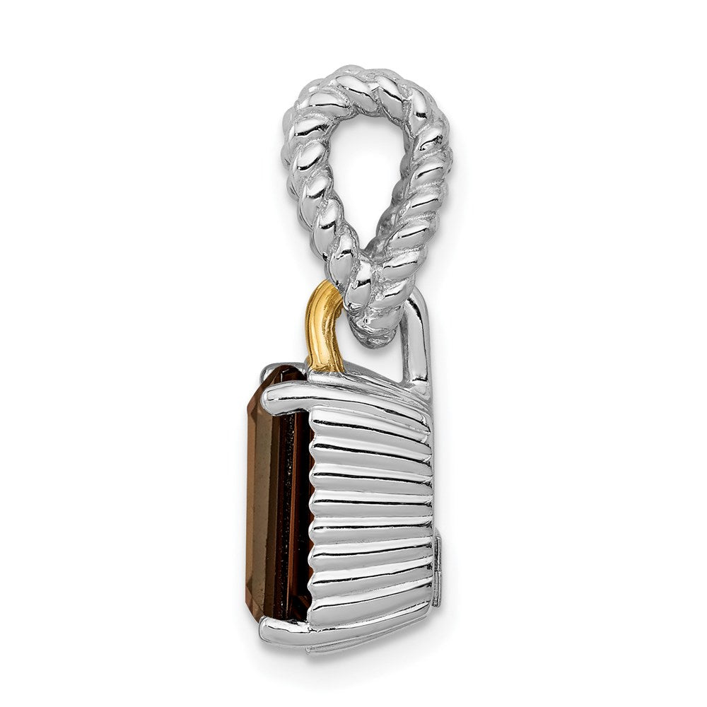 Sterling Silver Rhodium w/Flash Gold-plate Accent Smoky Quartz Pendant