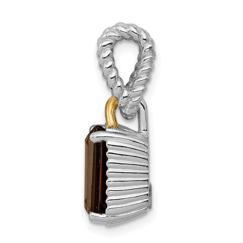 Sterling Silver Rhodium w/Flash Gold-plate Accent Smoky Quartz Pendant