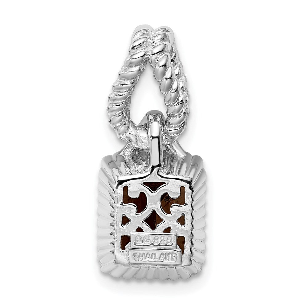 Sterling Silver Rhodium w/Flash Gold-plate Accent Smoky Quartz Pendant