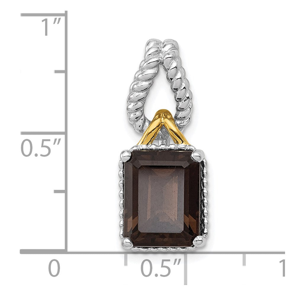 Sterling Silver Rhodium w/Flash Gold-plate Accent Smoky Quartz Pendant