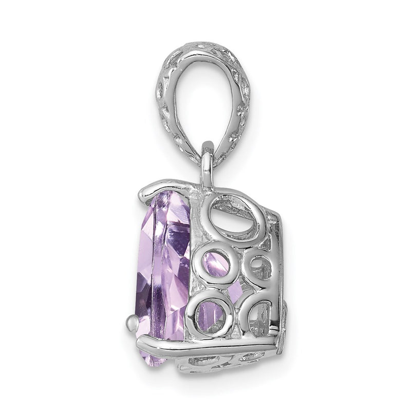 Sterling Silver Rhodium-plated Pink Quartz Pendant