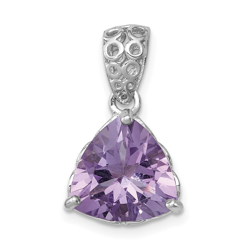 Sterling Silver Rhodium-plated Pink Quartz Pendant