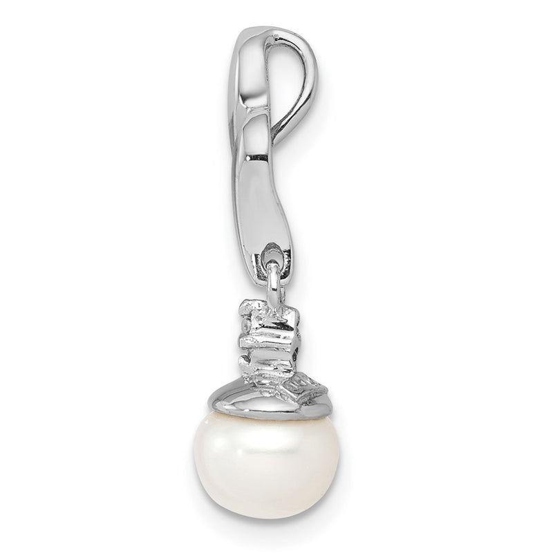 Sterling Silver Rhodium Plated Diamond & FW Cultured Pearl Pendant