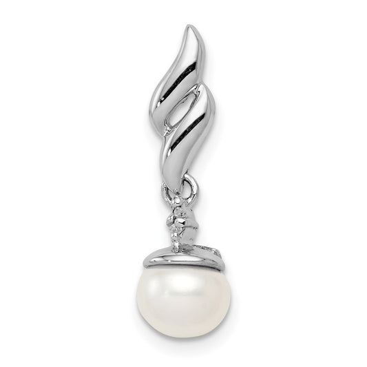 Sterling Silver Rhodium Plated Diamond & FW Cultured Pearl Pendant