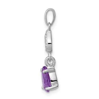 Sterling Silver Rhodium Plated Diamond and Amethyst Dangle Pendant