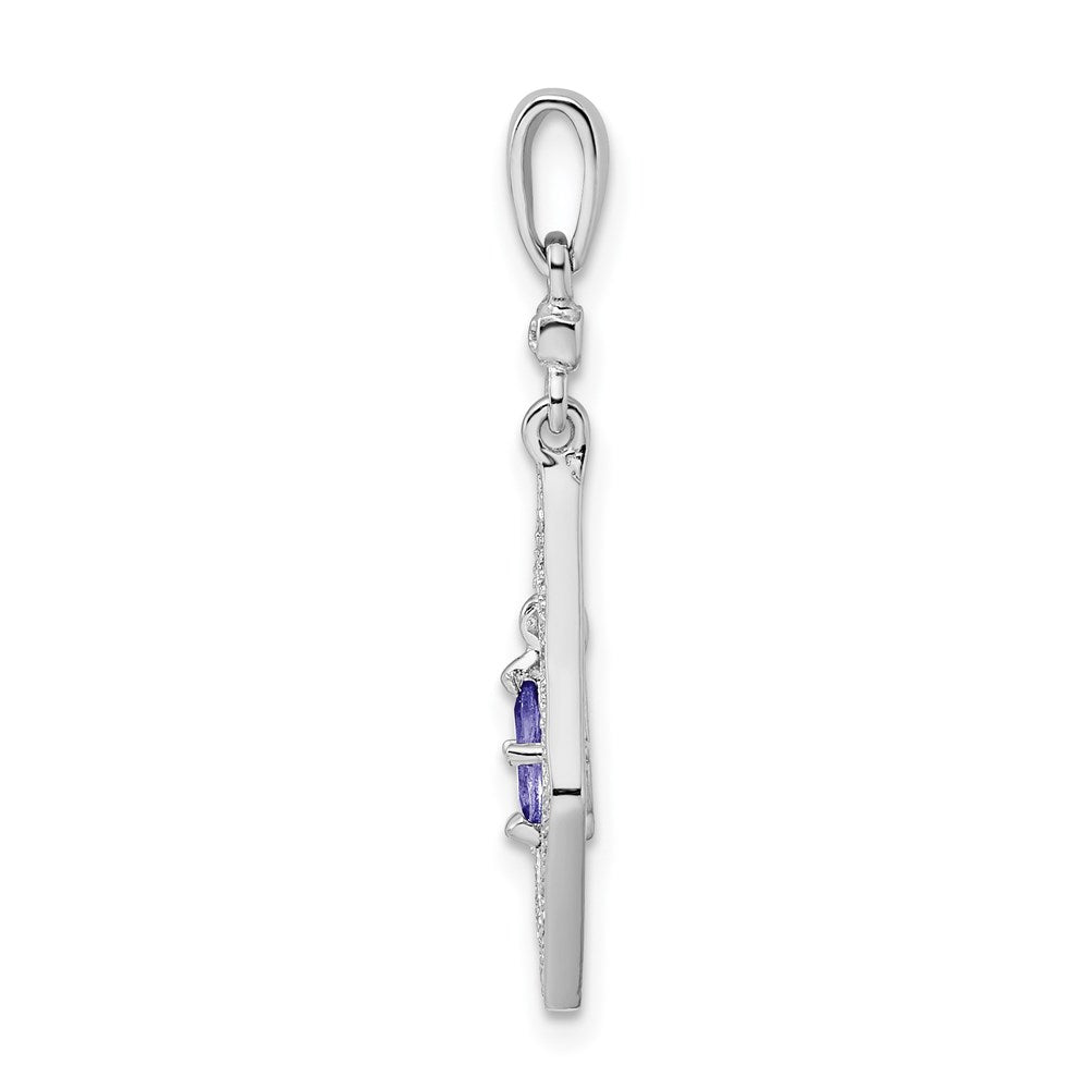 Sterling Silver Rhodium Plated Diamond and Tanzanite Pendant