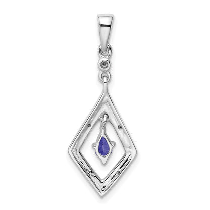 Sterling Silver Rhodium Plated Diamond and Tanzanite Pendant