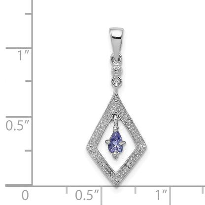 Sterling Silver Rhodium Plated Diamond and Tanzanite Pendant