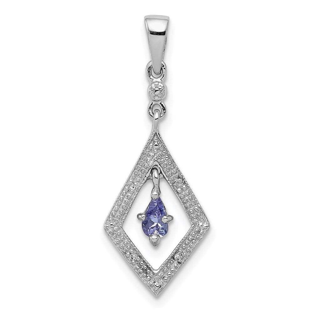 Sterling Silver Rhodium Plated Diamond and Tanzanite Pendant