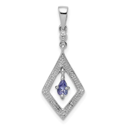 Sterling Silver Rhodium Plated Diamond and Tanzanite Pendant