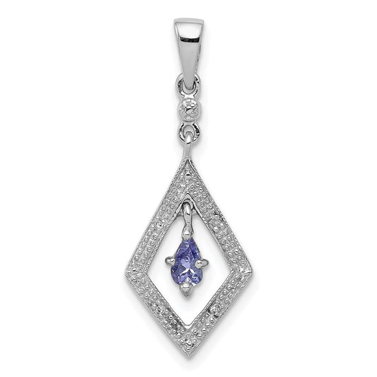 Sterling Silver Rhodium Plated Diamond and Tanzanite Pendant
