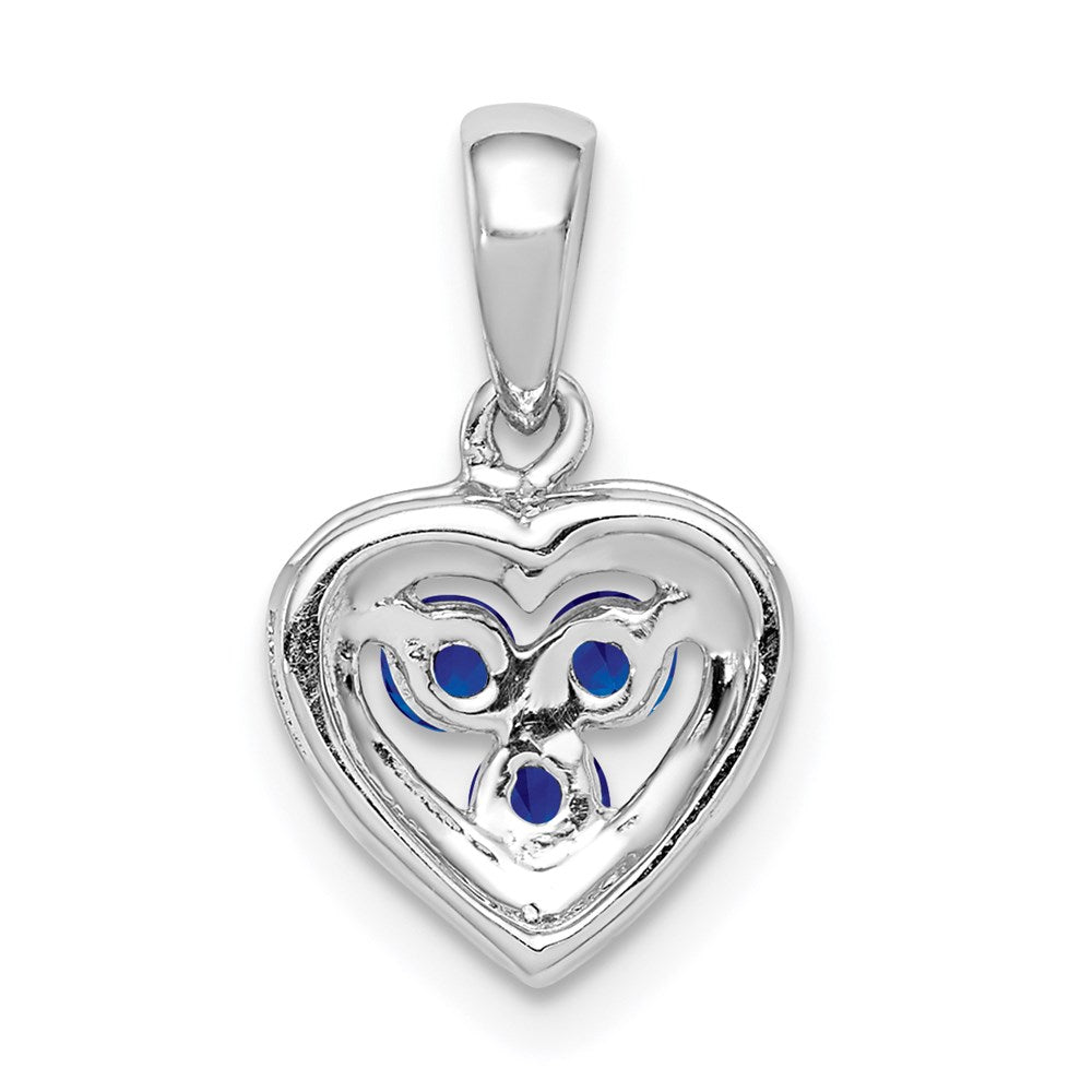 Sterling Silver Rhodium Plated Diamond and Sapphire Heart Pendant