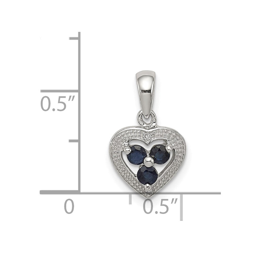 Sterling Silver Rhodium Plated Diamond and Sapphire Heart Pendant