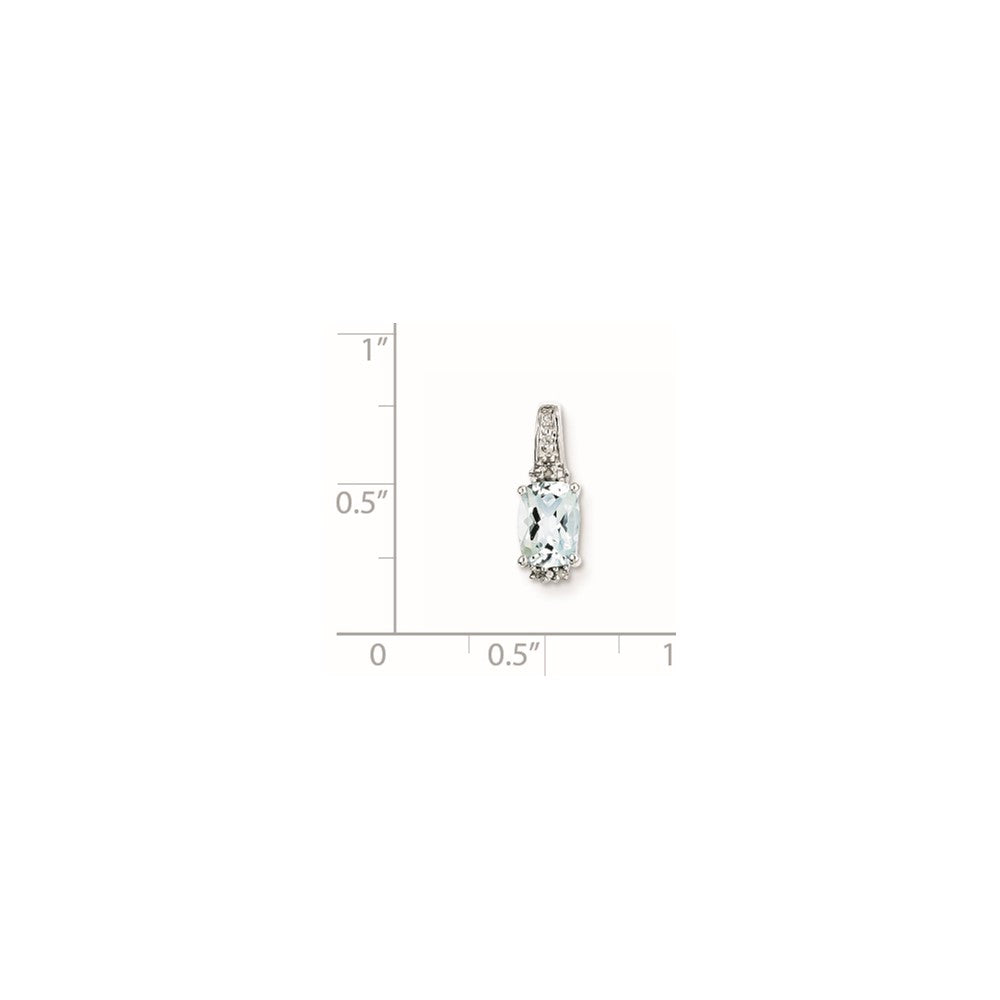 Sterling Silver Rhodium Plated Diamond & Aquamarine Pendant