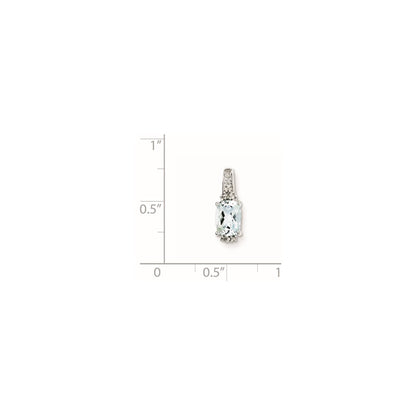 Sterling Silver Rhodium Plated Diamond & Aquamarine Pendant