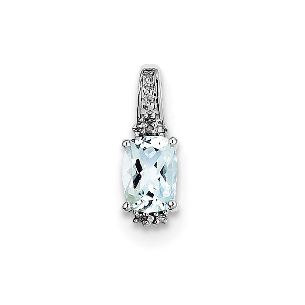 Sterling Silver Rhodium Plated Diamond & Aquamarine Pendant