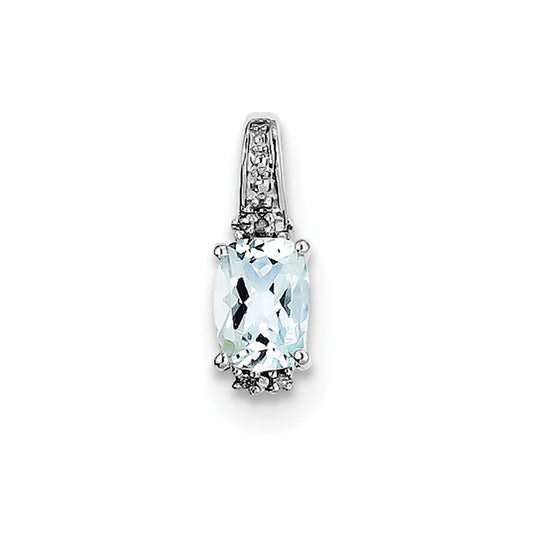 Sterling Silver Rhodium Plated Diamond & Aquamarine Pendant