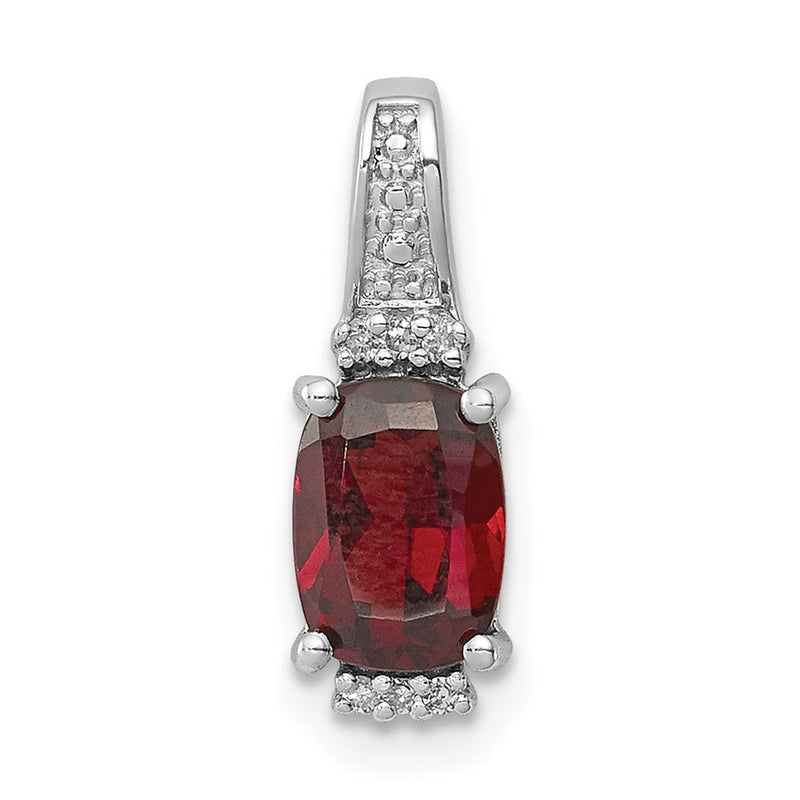 Sterling Silver Rhodium Plated Diamond & Garnet Pendant